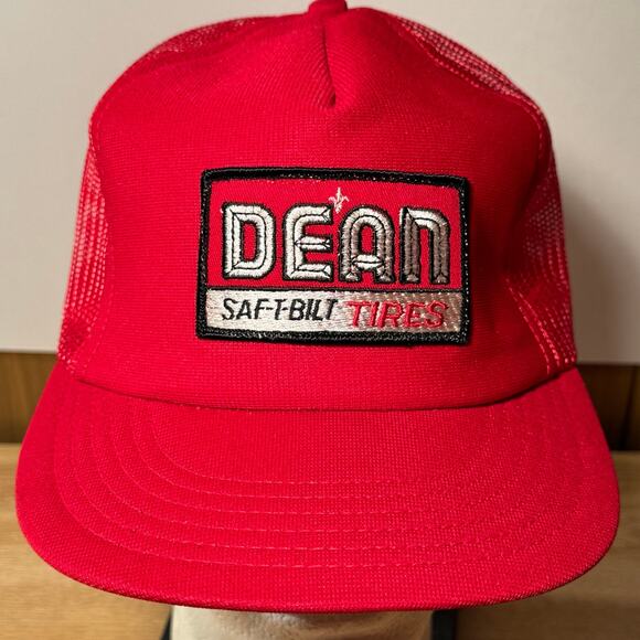 Challenger Caps Other - Vintage Dean Saf-t-Bilt Tires Hat‎ Red Snapback Trucker Patch Logo Made In USA